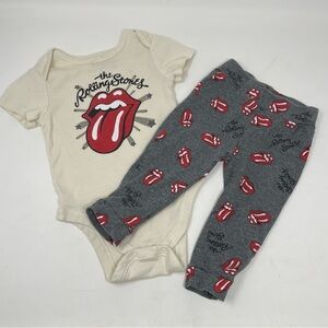 Toddler 2pc The Rolling Stones Cream Graphic Onesie Grey Print Pants Size 18m